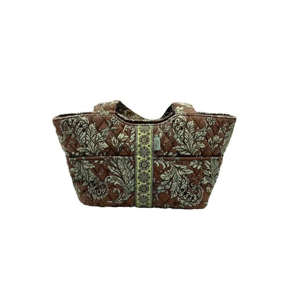 Maggi B Quilted Purse Brown And Green Five Pocket‎ Handbag Floral Geometric - Picture 1 of 14